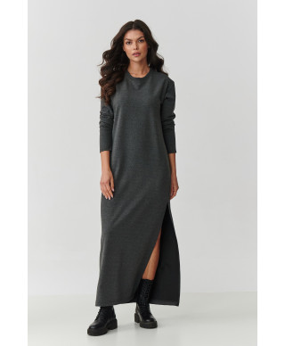 suknele maxi ilgomis rankovemis ir rozcięciem grafitowy melanzas M901