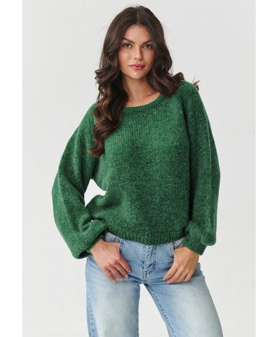 klasikinis megztinis moteriskas su kid mohero priedu ir vilnos butelkowa zieleń S168