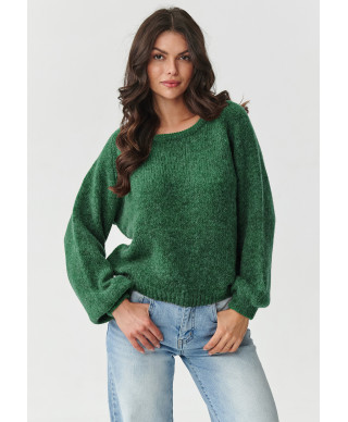 Klasikinis moteriškas megztinis su kid moheros priedu ir vilna, butelio žalumo, S168