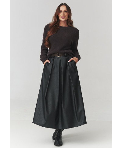 sijonas su ekoskóry midi su dirzu juoda C16