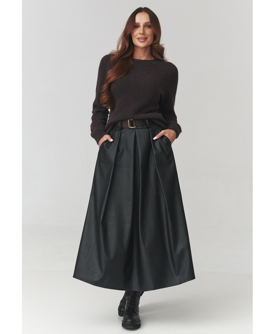 sijonas su ekoskóry midi su dirzu juoda C16