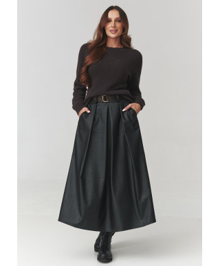 sijonas su ekoskóry midi su dirzu juoda C16