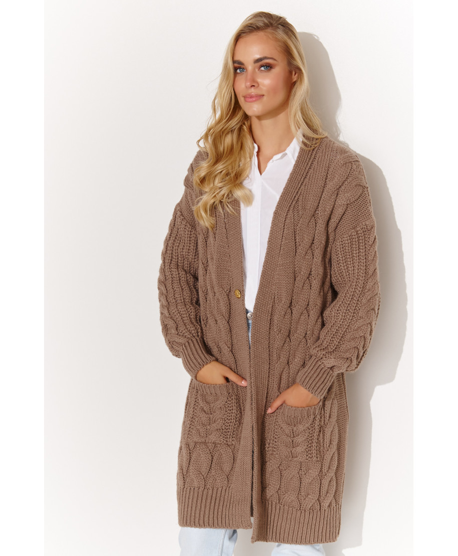 megztinis moteriskas typu kardiganas su guzikiem kapucino S134