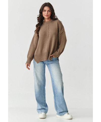 megztinis moteriskas oversize su przeszyciem kapucino S159