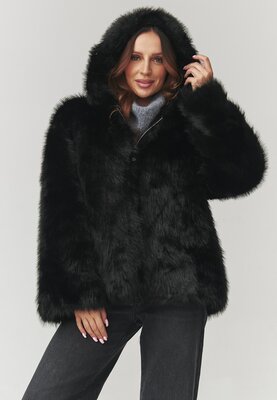 Damskie futerko su gobtuvu czarne C29