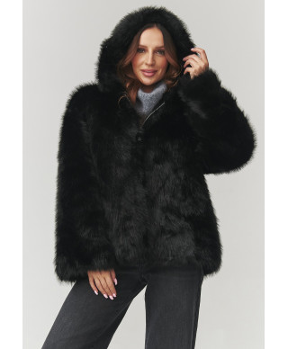 Damskie futerko su gobtuvu czarne C29