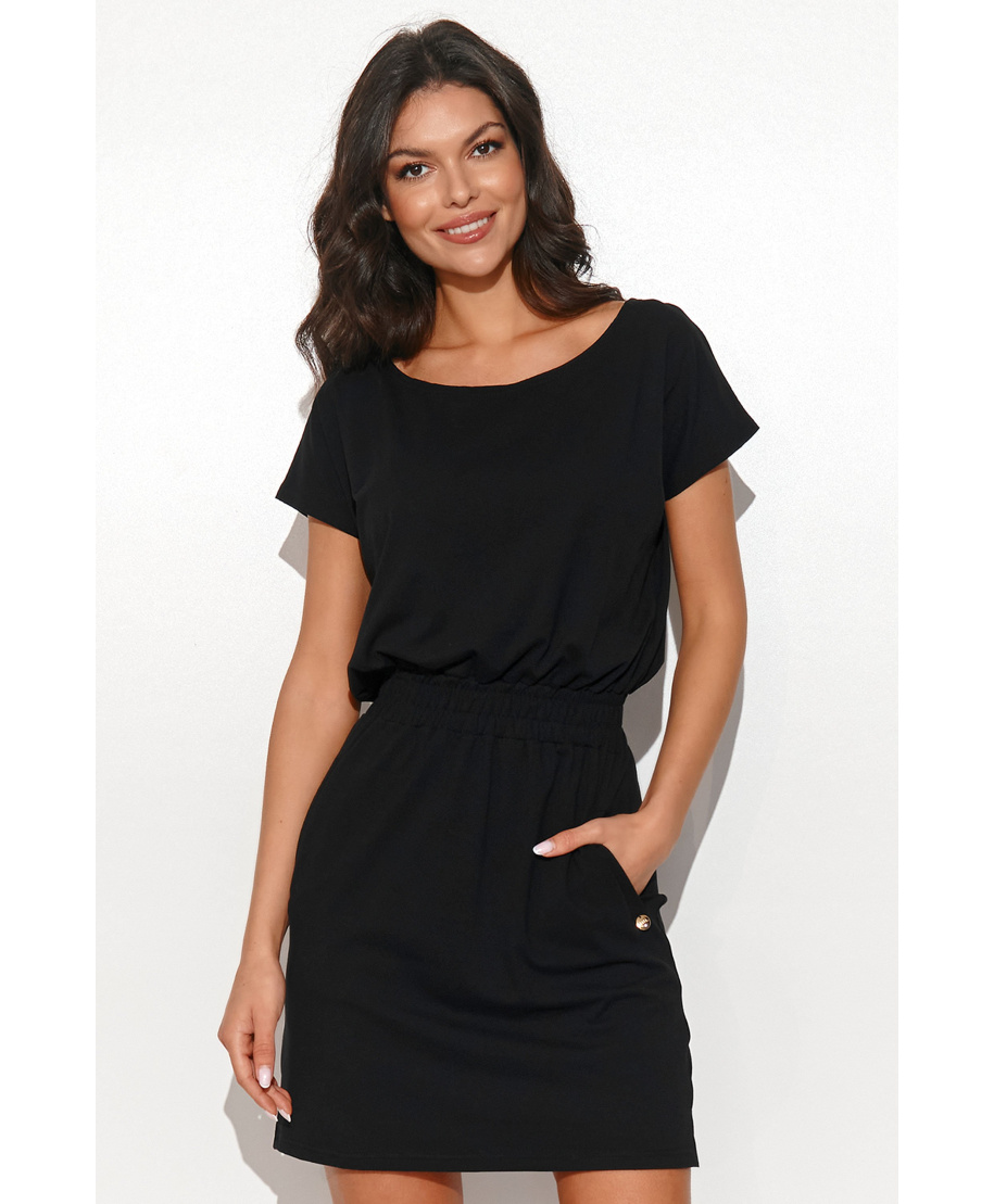 Suknelė su guma ties juosmeniu juoda NU442