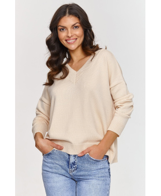klasikinis megztinis viskozinis su iskirpte V sviesus beż S158