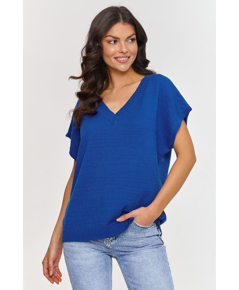 Megzta liemenė su V formos iškirpte kobalto spalvos S157
