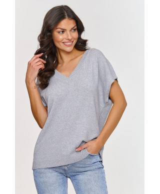 Adīta veste ar V veida izgriezumu pelēks melanžs S157