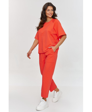 Sportinis komplektas su laisva palaidine ir klasikinėmis kelnėmis koralinis M865