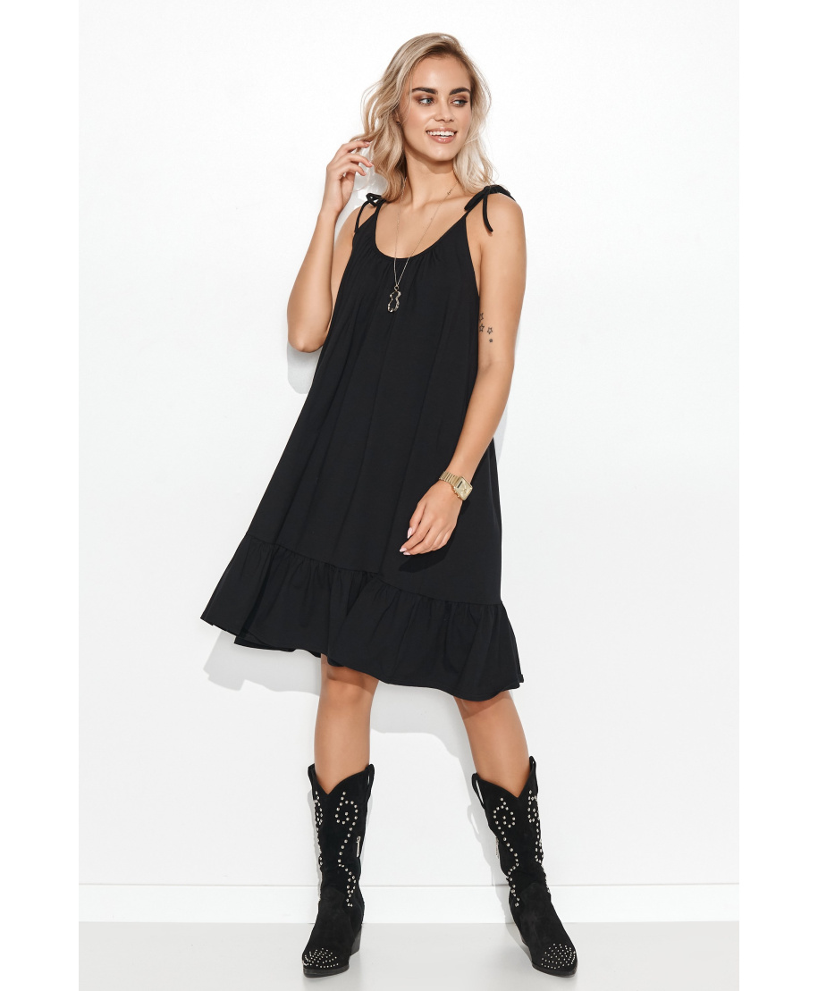 Dresowa suknele su kloste ir ant wiązanych ramiączkach juoda M726