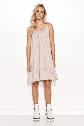 Dresowa suknele su kloste ir ant wiązanych ramiączkach sviesus beż M726