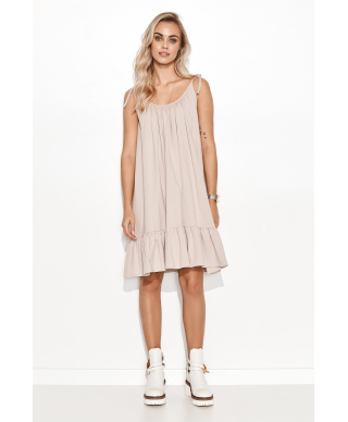 Dresowa suknele su kloste ir ant wiązanych ramiączkach sviesus beż M726