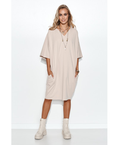 suknele dresowa oversize su aplikacją ant rękawie sviesus beż M708