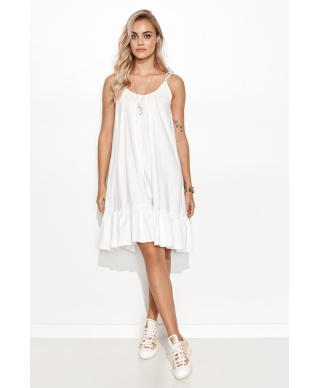 Dresowa suknele su kloste ir ant wiązanych ramiączkach śmietankowa M726