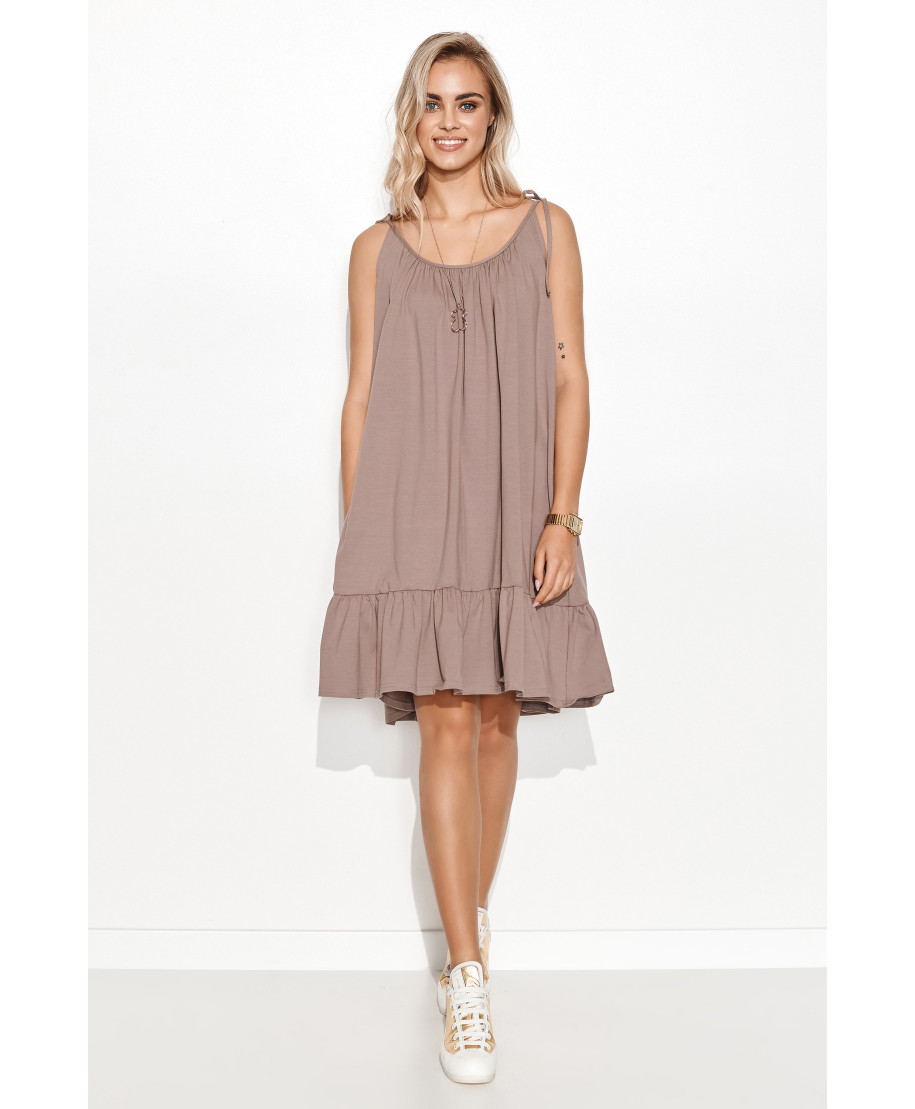 Dresowa suknele su kloste ir ant wiązanych ramiączkach moka M726
