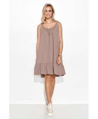 Džemperio suknelė su raukiniu ir surišamomis petnešėlėmis moka M726