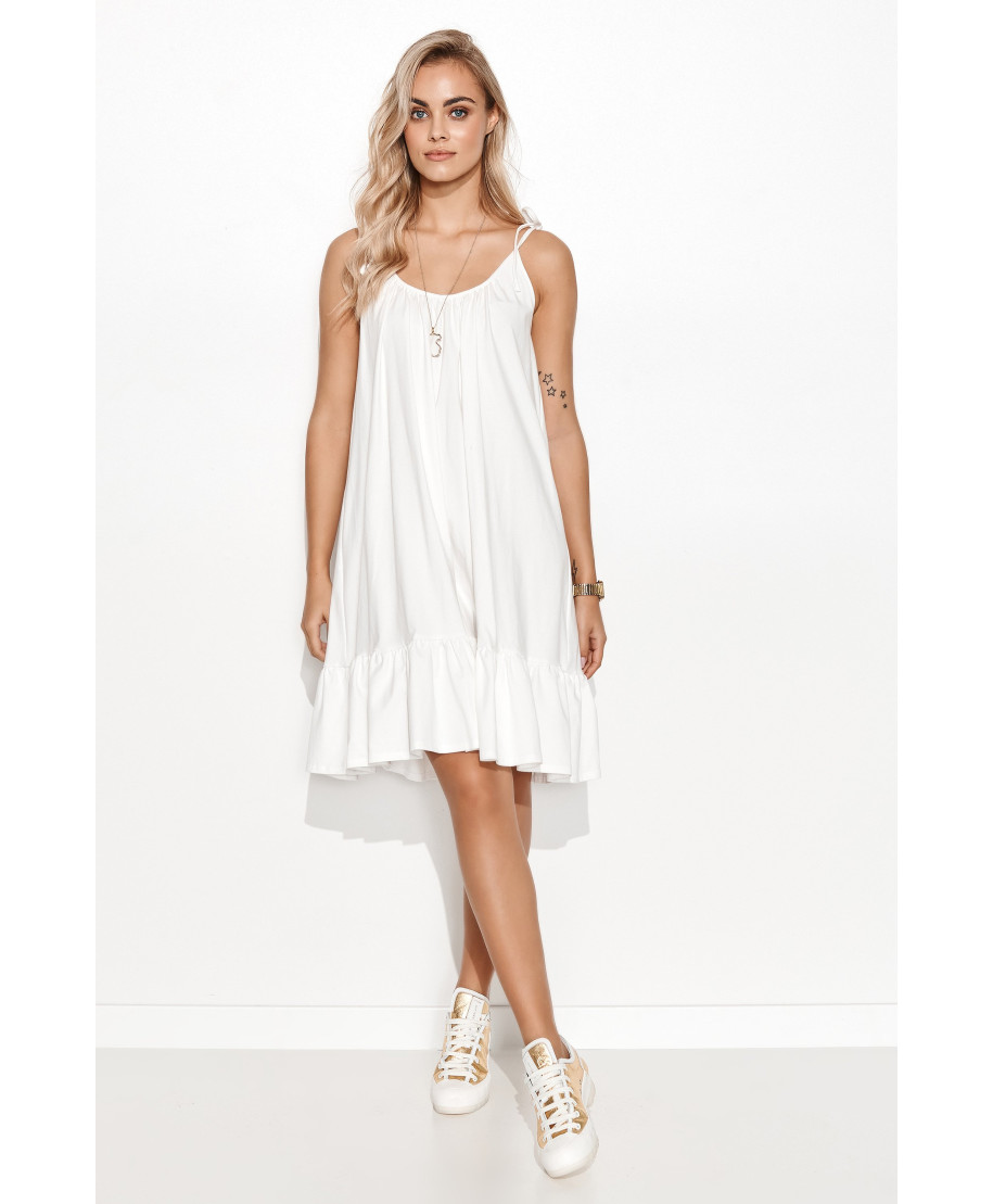 Dresowa suknele su kloste ir ant wiązanych ramiączkach śmietankowa M726