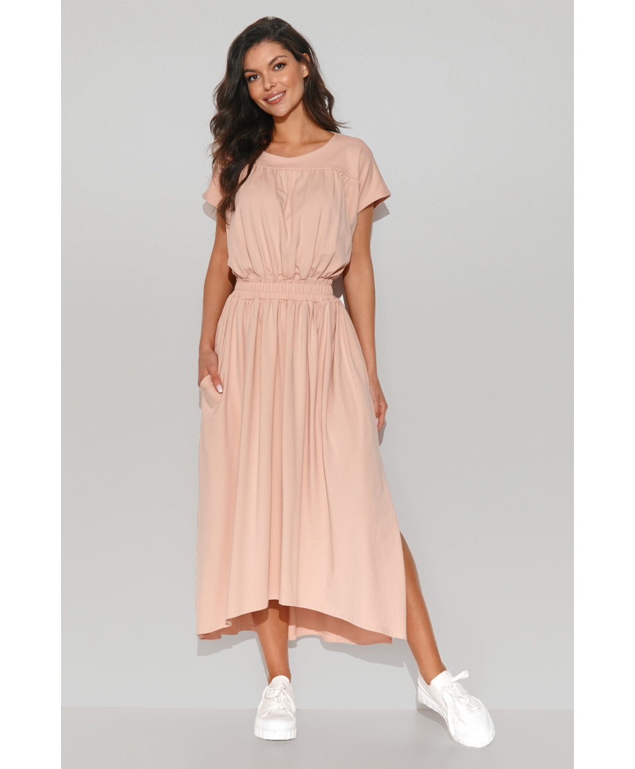 ilga dresowa suknele su guma pudrinis róż NU425