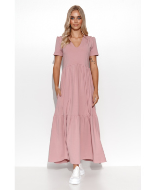 suknele maxi su iskirpte  serek brudny róż M549