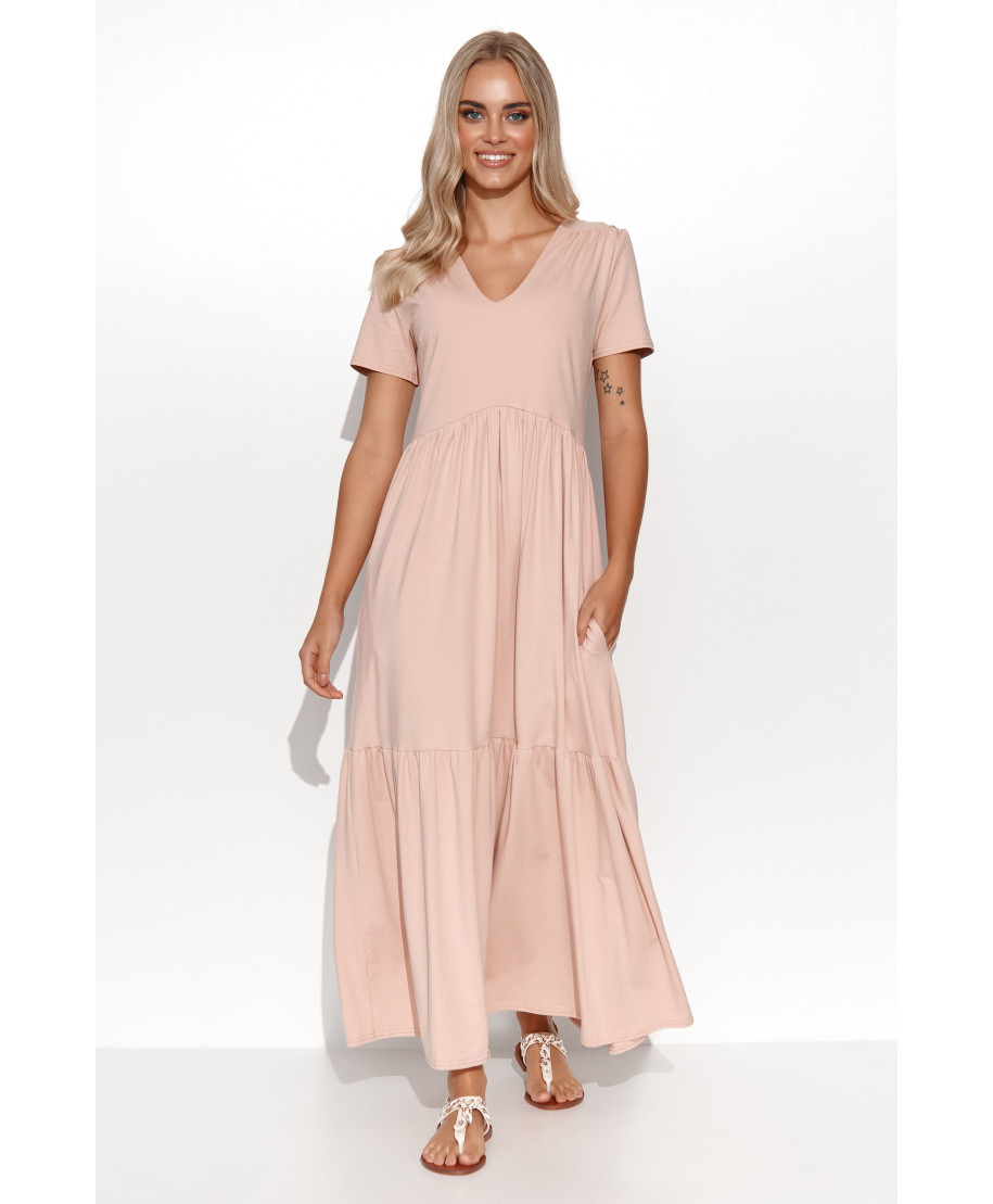 suknele maxi su iskirpte  serek pudrinis róż M549