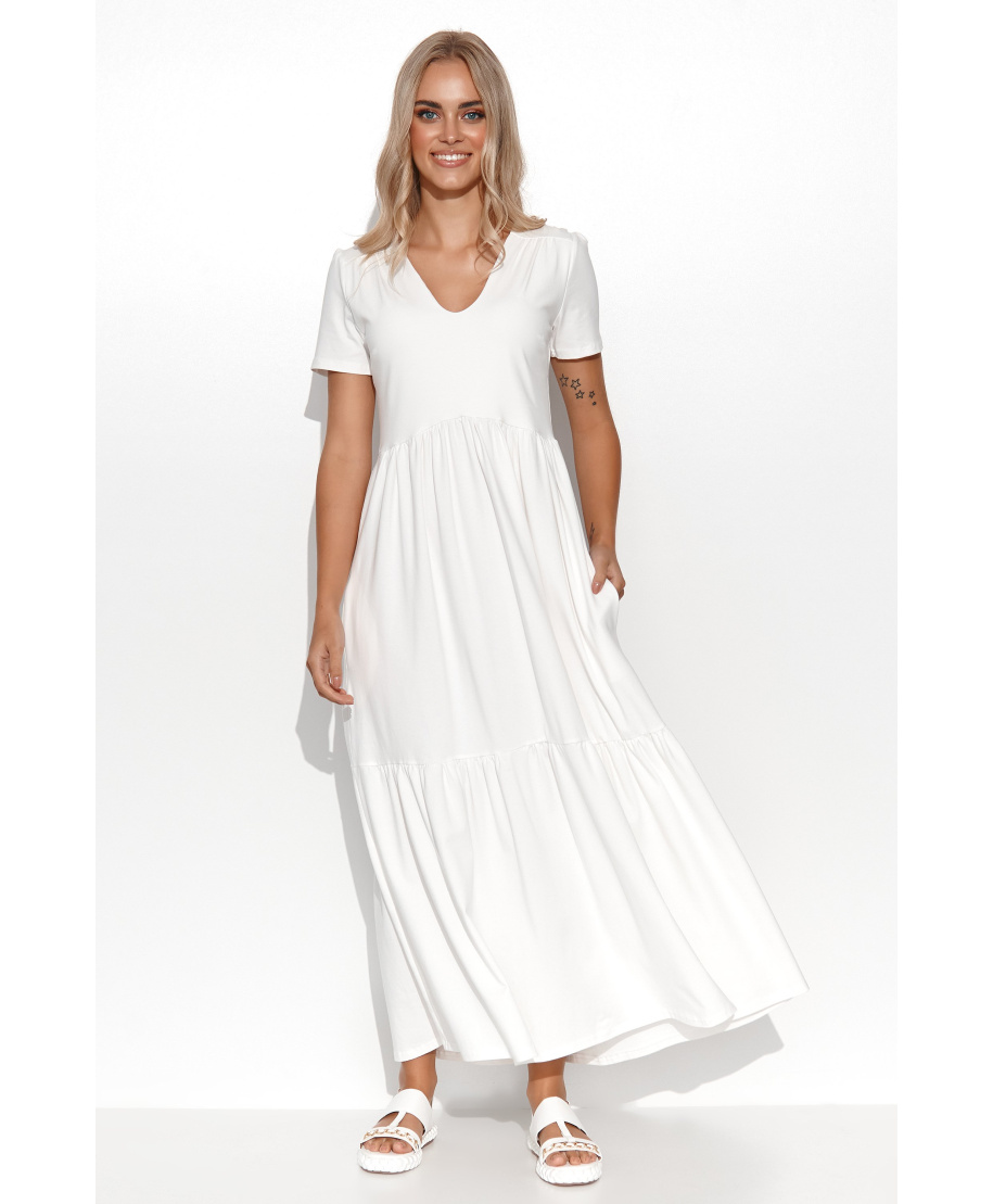 Kleita maxi ar V veida izgriezumu krēmkrāsas M549