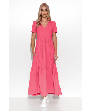 Suknelė maxi su V formos iškirpte avietinė M549