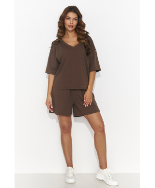 Dresowy komplektas moteriskas trumpomis rankovemis ir szortami sokoladinis NU463