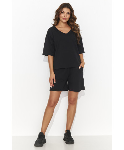 Dresowy komplektas moteriskas trumpomis rankovemis ir szortami juodas NU463