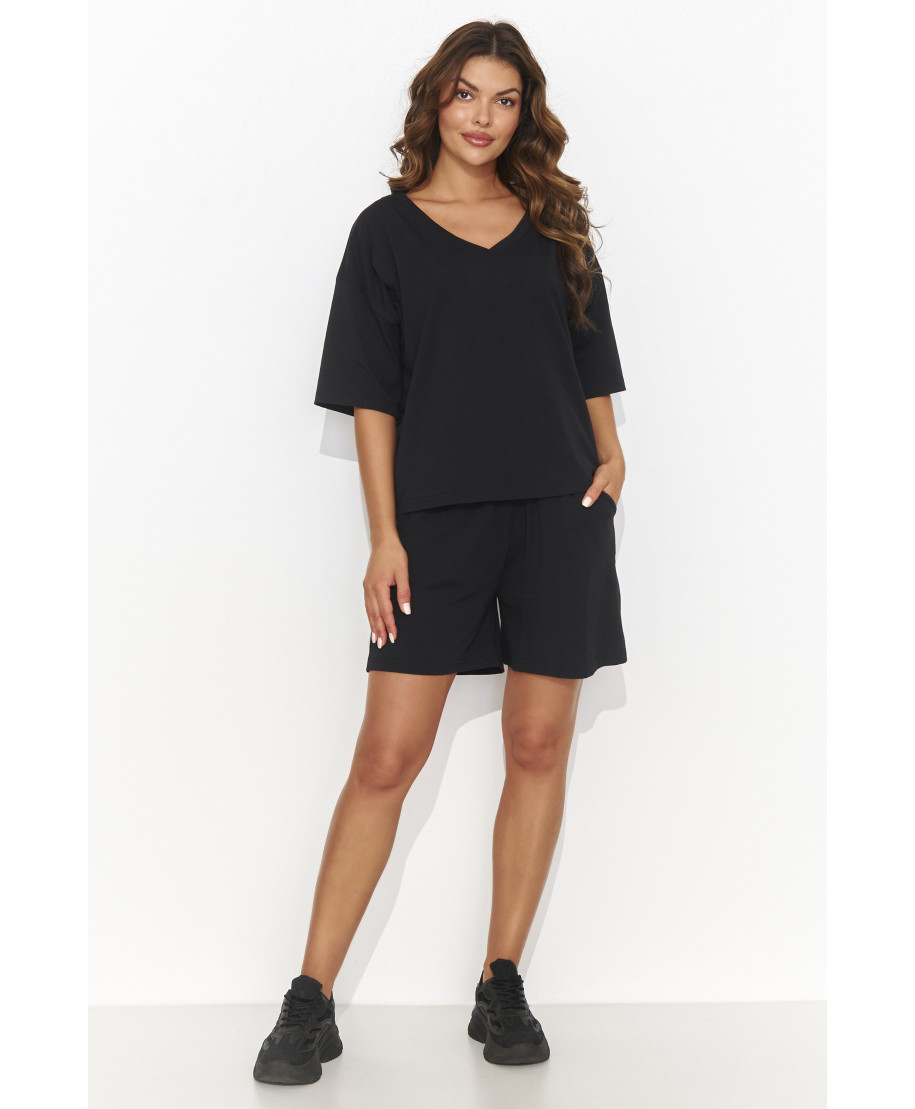 Sporta sieviešu komplekts ar īsām piedurknēm un šortiem melns NU463