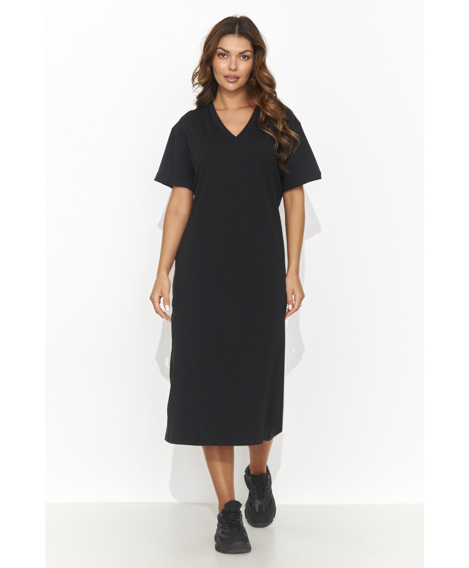Trikotāžas kleita līdz celim melna NU467