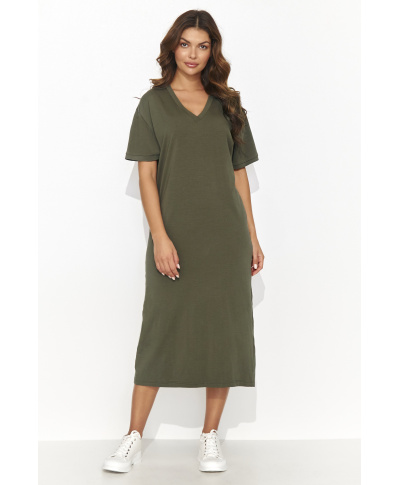 Trikotāžas kleita līdz celim haki NU467