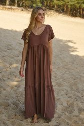 suknele maxi is viskozes sokoladine M828