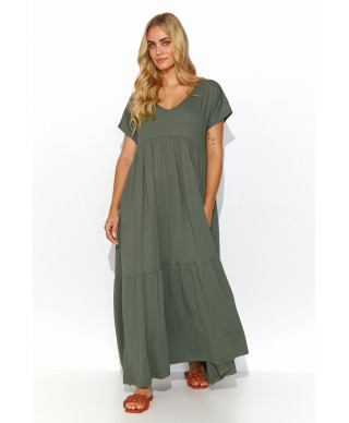suknele maxi is viskozes chaki M828