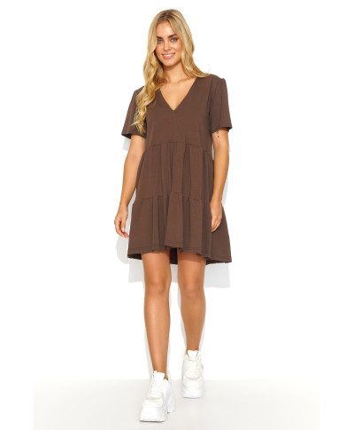 Zwiewna suknele trumpomis rankovemis sokoladine M819