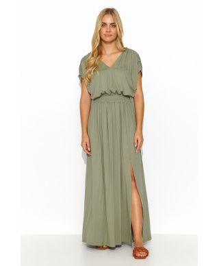 ilga suknia su guma per liemeni oliwkowa M825