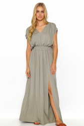 ilga suknia su guma per liemeni taupe M825