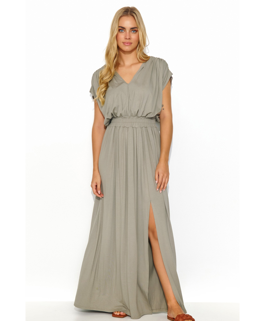 ilga suknia su guma per liemeni taupe M825