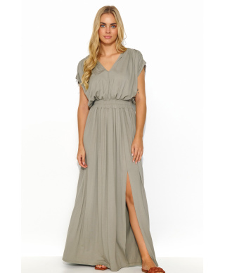 ilga suknia su guma per liemeni taupe M825