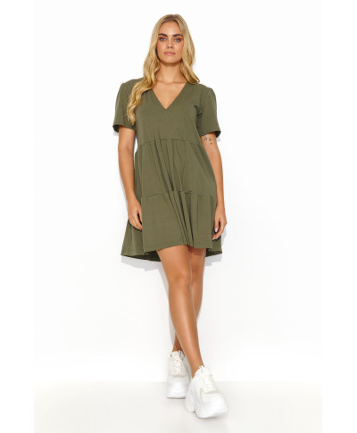 Zwiewna suknele trumpomis rankovemis chaki M819