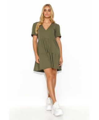 Zwiewna suknele trumpomis rankovemis chaki M819