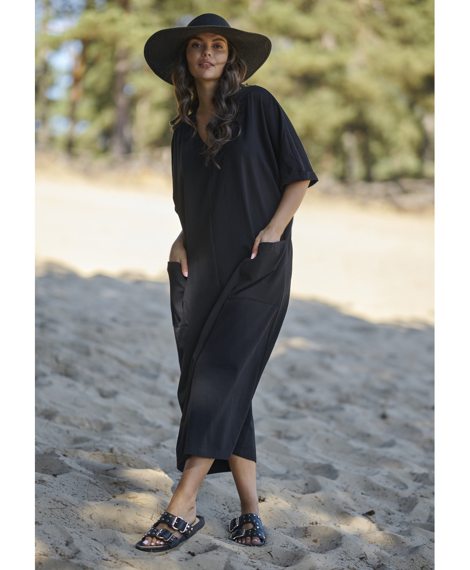 laisva ilga suknele su kisenemis juoda NU473