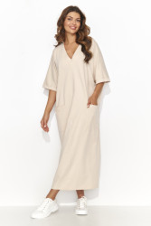 laisva ilga suknele su kisenemis sviesus beż NU473