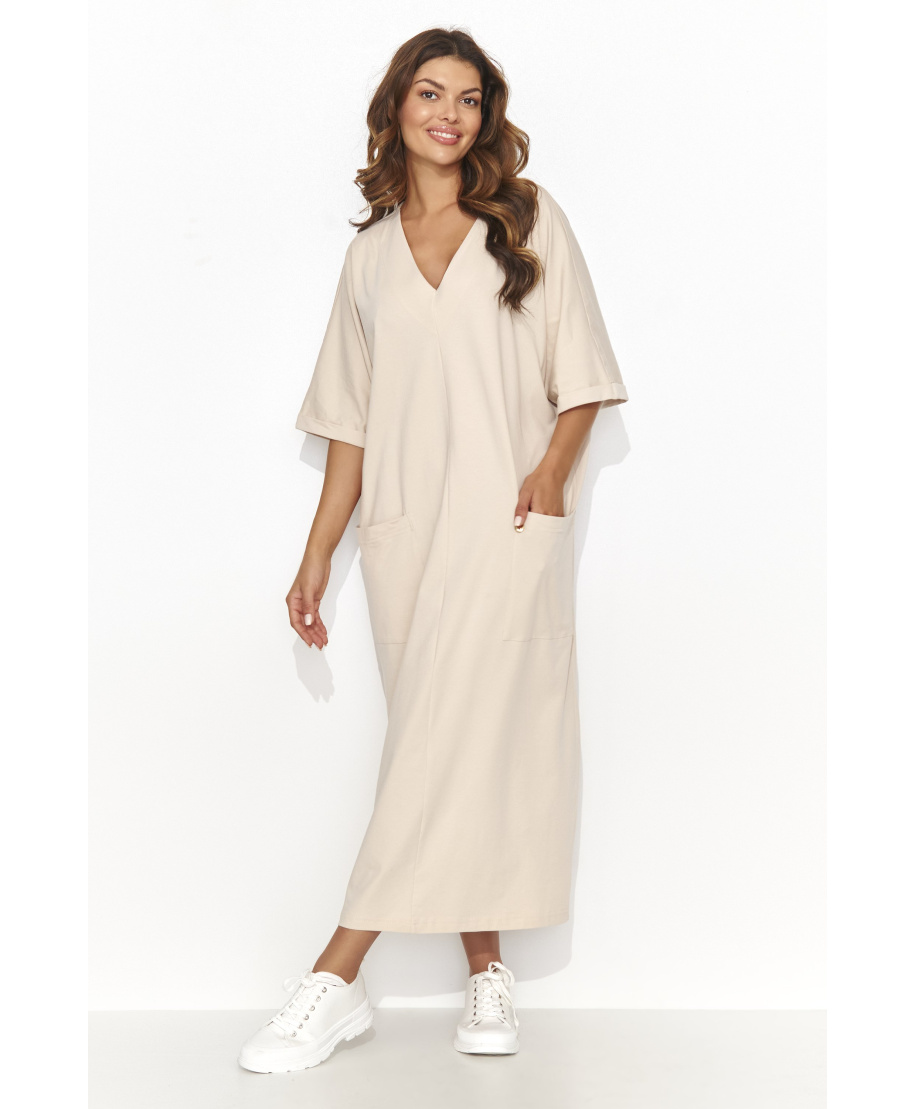 laisva ilga suknele su kisenemis sviesus beż NU473