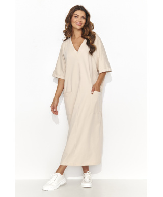 laisva ilga suknele su kisenemis sviesus beż NU473