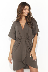 trumpa suknele kimono su guma per liemeni ziemisty brąz NU469