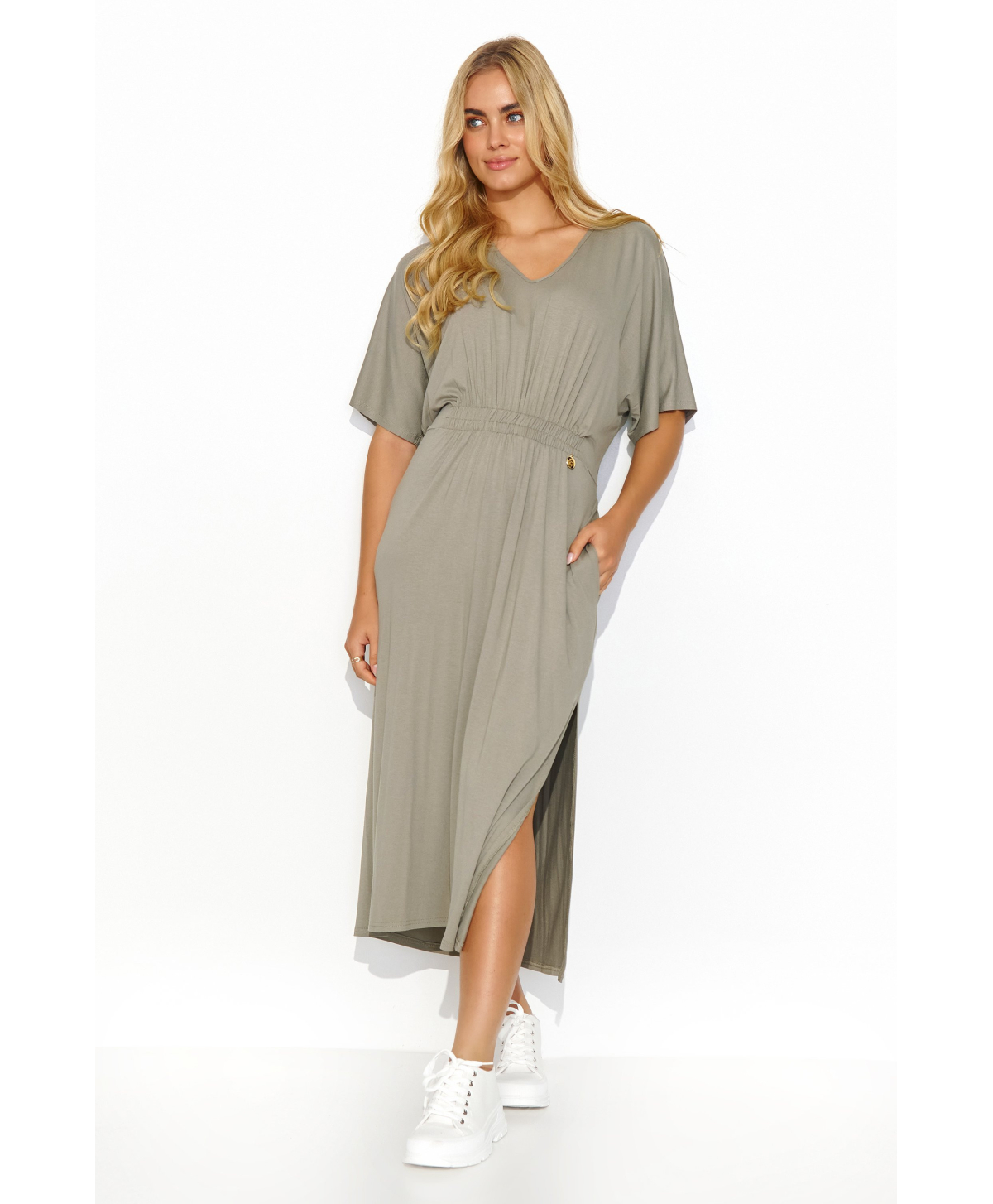 Laisva midi suknelė taupe M822