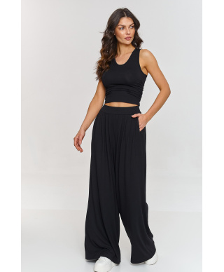 komplektas viskozinis - topas ir placios kelnes juodas M871