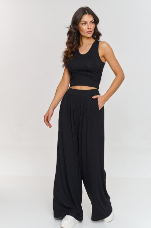 komplektas viskozinis - topas ir placios kelnes juodas M871